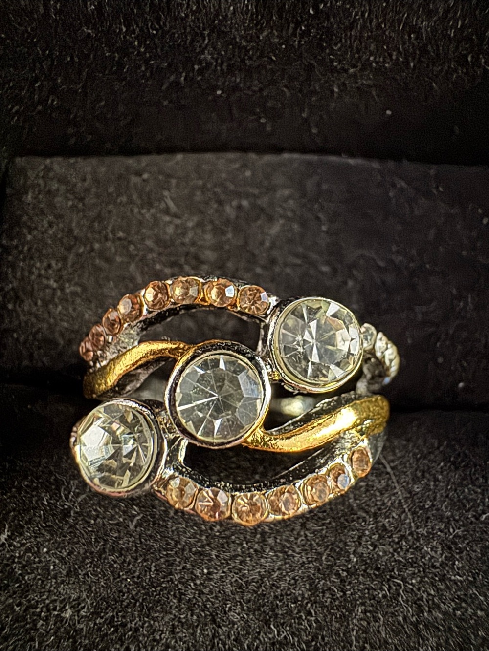 Gold-Tone Crystal Statement Ring - unstamped, not tested, not magnetic size 9